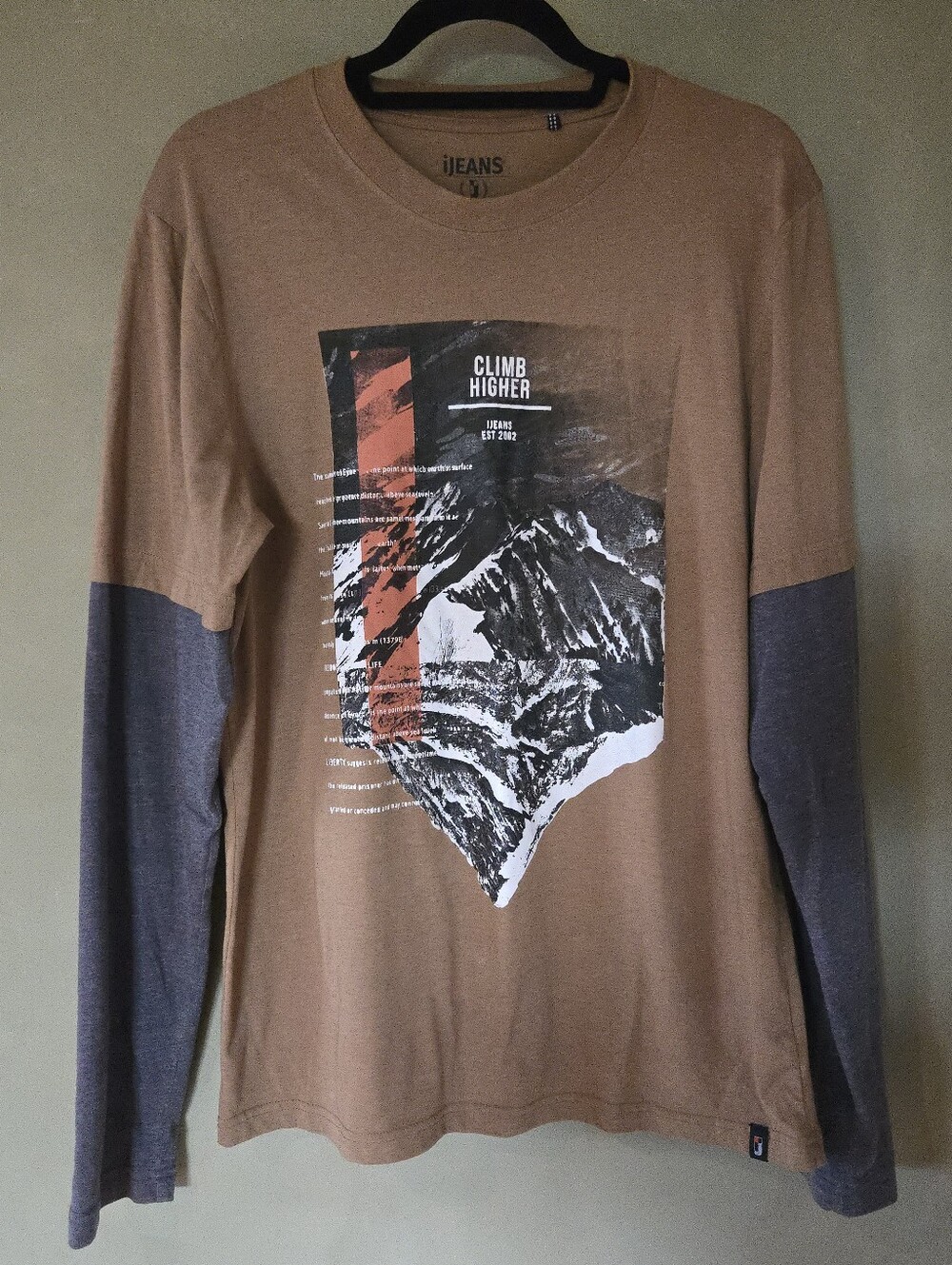 iJeans | Men's Brown Graphic Long-Sleeve Layered Shirt, Size L - Picture 2 of 9